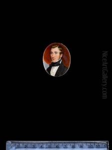 A Gentleman, Wearing Black Coat, White Waistcoat, Chemise And Black Stock, Red Curtain Background by Bernard Mulrenin
