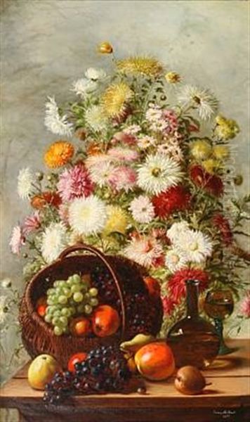Still Life With Chrysanthemum In A Vase And A Basket With Grapes And Apples - view 1