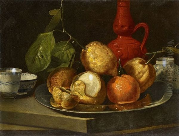 Still Life With Citrus Fruits In A Pewter Dish And Chinese Porcelain - view 1