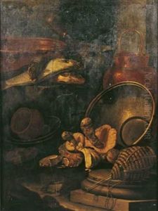 Nature Morte Aux Pieces De Cuivre, Poissons Et Champignons