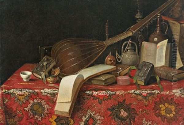 Natura Morta Con Libri, Liuto E Tappeto - view 1