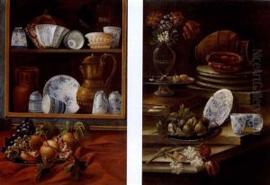 Raffiguranti Il Primo Un Piatto Di Frutta Posto Davanti Una Dispensa Quasi In Forma Di Trompel'oeil (+ Another Similar; Pair)
