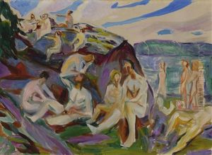 Badende Pa Svaberg (bathers On Rocks) by Edvard Munch