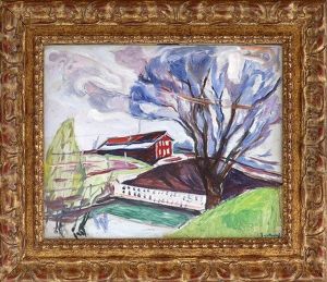 The Red House (+ Another Of The Same Name, Colour Crayon On Thin Cream Paper, Smllr; 2 Works) by Edvard Munch