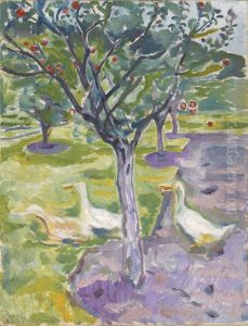 Geese In An Orchard