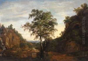Norsk Landskap Med Foss Og Hus by Jacob Eduard Munch