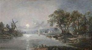 River Scene With Moonlight