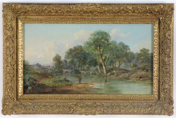 Landscape With Fishermen On River Bank, Stone Bridge With Figures In The Distance - view 1