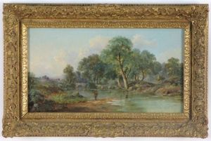 Landscape With Fishermen On River Bank, Stone Bridge With Figures In The Distance
