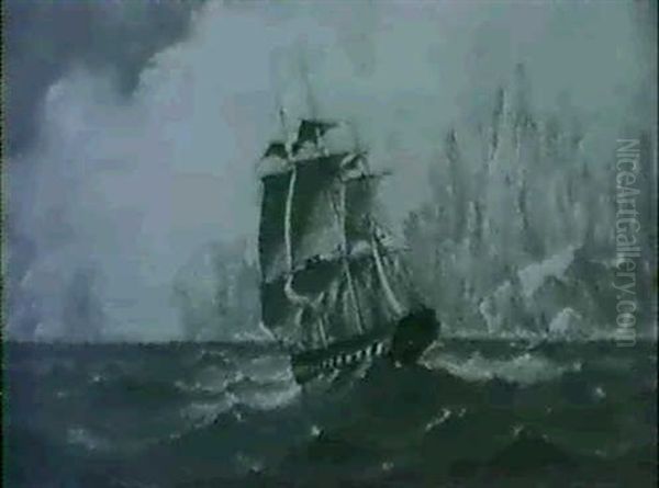 A British Frigate In The Southern Ocean Ablaze At Sea - view 1