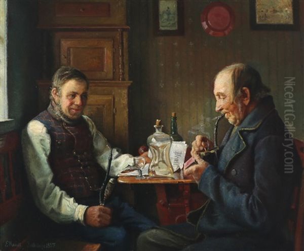 Interior With Men Smoking Pipes - view 1