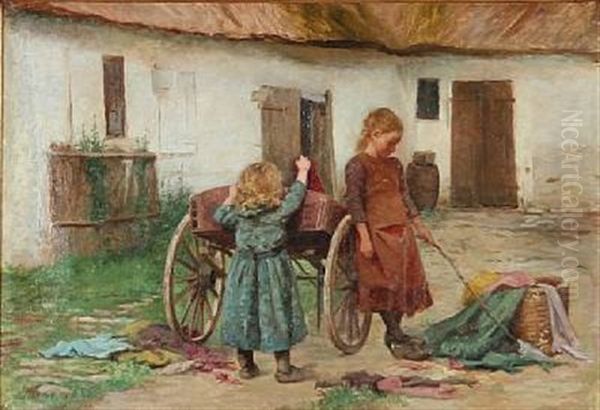 Two Girls Playing In Front Of A Farmer House - view 1