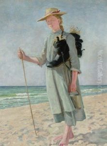 Pige Gaende Langs Stranden Pige Gaende Langs Stranden
