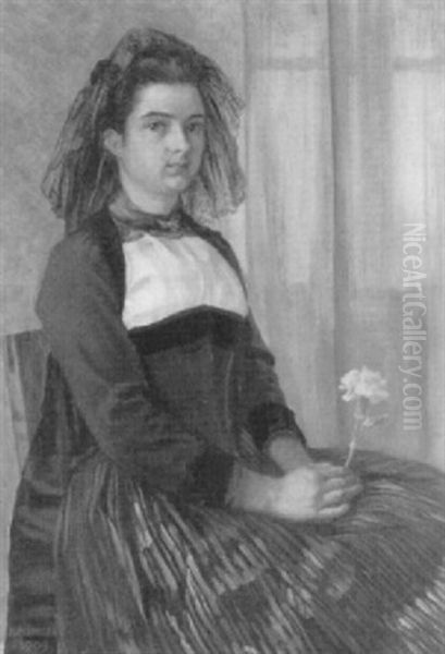 Portrat Einer Sitzenden Jungen Frau Im Trachtenkleid - view 1