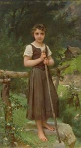 Reizendes Junges Madchen Als Ziegenhirtin Vor Landschaftshintergrund by Emile Munier