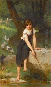Fishing For Minnows by Emile Munier