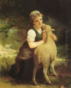 Young Girl With Her Sheep by Emile Munier