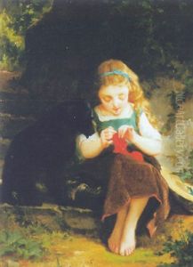 Young Girl With Dog by Emile Munier