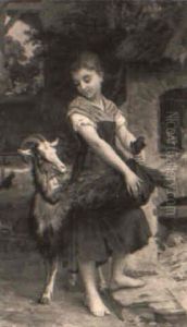 Farm Girl With Her Pet Billy Goat by Emile Munier