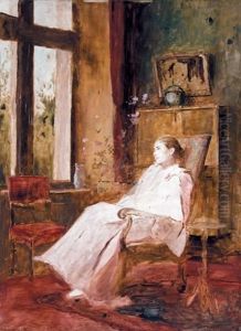 Sitting Woman In Interieurs by Mihaly Munkacsy