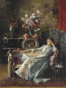 Young Woman Sitting On A Sofa by Mihaly Munkacsy