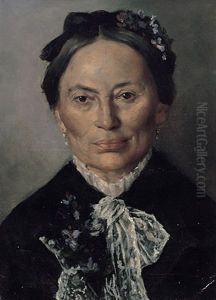 Portrait Einer Alten Dame Mit Weisem Spitzenkragen, Ohrringen Und Veilchenstraus