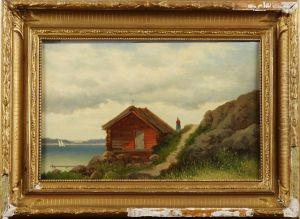 Kustbild Med Stuga by Lars Teodor Billing