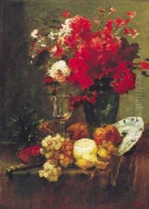 Virag- Es Gyumolcscsendelet (still Life Of Flowers And Fruit; Collab. W/karlovszky Bertalan) by Mihaly Munkacsy
