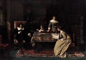 Milton And His Daughters by Mihaly Munkacsy