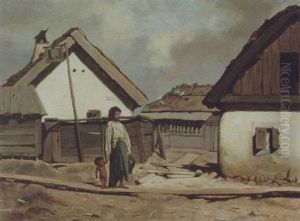 Mutter Mit Kind Vor Einem Dorf
