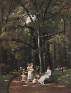 Promenade Dans Le Parc Monceau by Mihaly Munkacsy