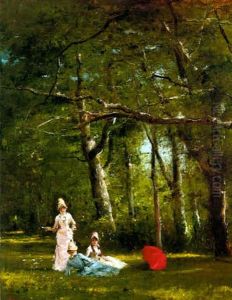 Un Moment De Repos Pendant Une Promenade by Mihaly Munkacsy