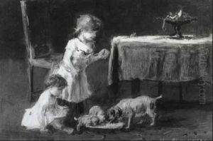 Futterung Der Kleinen Hunde by Mihaly Munkacsy