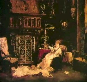 Reading In An Interior by Mihaly Munkacsy