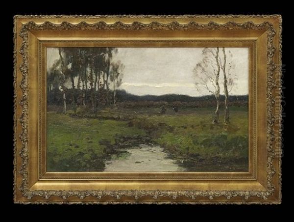 Autumnal River Landscape With Laborers - view 1