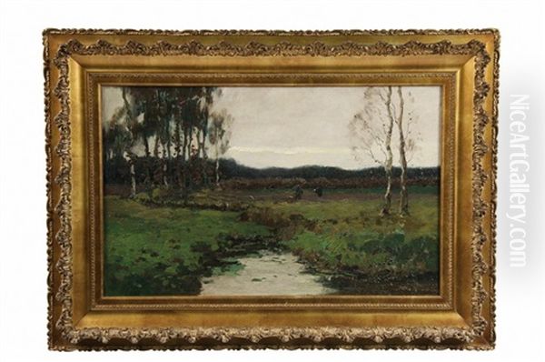 River Landscape With Laborers In Field - view 1