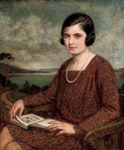 Portrait Of A Lady, A Book On Her Lap, A Landscape Beyond by John Bernard Munns