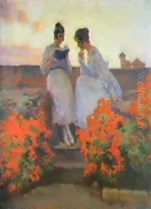 Jovenes Leyendo En El Atico, Entre Flores Rojas
