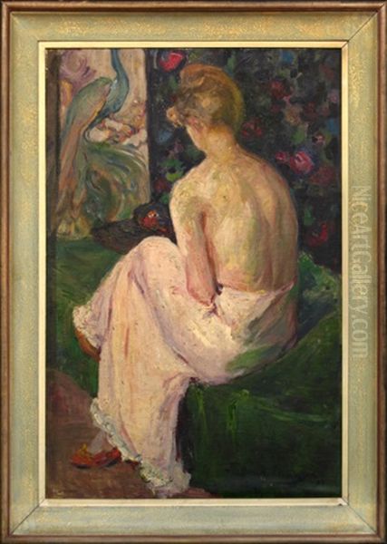 Portrait Of A Lady Seated By A Peacock Screen - view 1