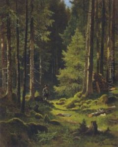 Jager Am Waldweg by Leopold Munsch