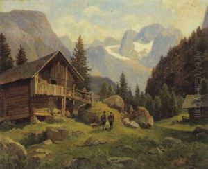 Jagdgesellschaft Mit Blick Auf Den Dachstein