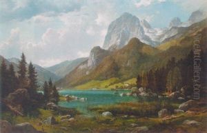 An Alpine River Landscape by Leopold Munsch