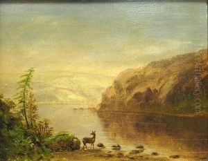 A View Of A Lake With Hills In The Distance And A Deer In The Foreground