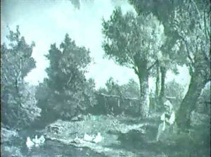 Enten An Einem Baumbestandenen Bachufer, Rechts Eine Magd In Blauem Rock Und Rotem Kopftuch Enten An Einem Baumbestandenen Bachufer, Rechts Eine Magd In Blauem Rock Und Rotem Kopftuch