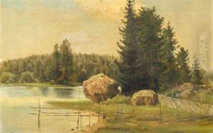 Landschaft Mit Felsen by Magnus Hjalmar Munsterhjelm