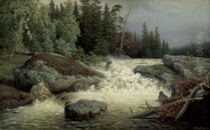 Nordische Landschaft Mit Tosendem Gebirgsbach by Magnus Hjalmar Munsterhjelm