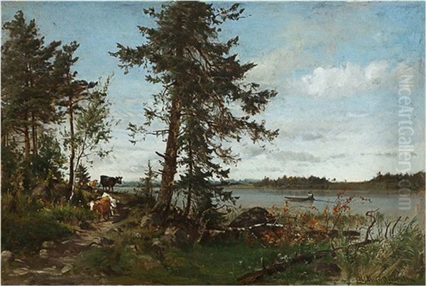 Cows By A Lake Shore - view 1