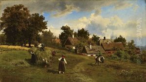 Heuernte Am Frauenchiemsee by Magnus Hjalmar Munsterhjelm