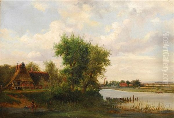 Norddeutsche Fluslandschaft Mit Gehoft - view 1