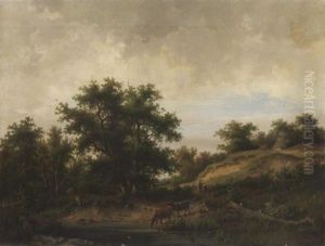 Hirten Mit Ihrem Vieh An Der Furt